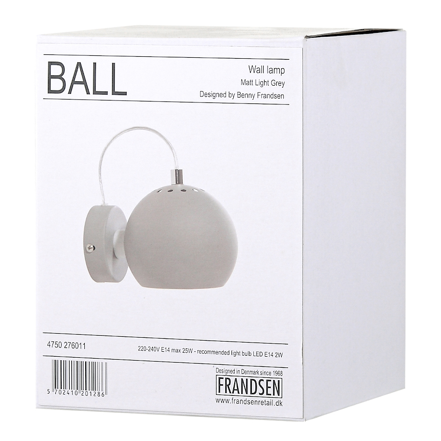 4750_276011 Лампа настенная ball, D12 см, светло-серая матовая Frandsen  - Вид №6