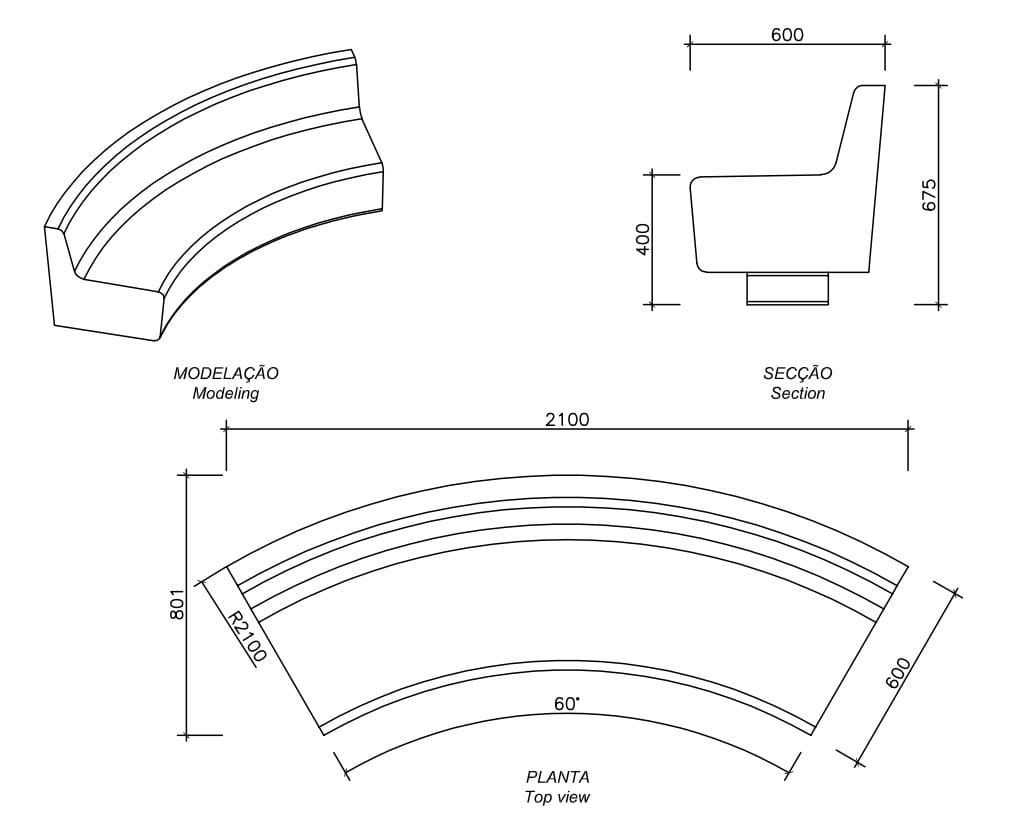 Изогнутая бетонная скамья без спинки amop Tejo ARCH-00066471 - Вид №3