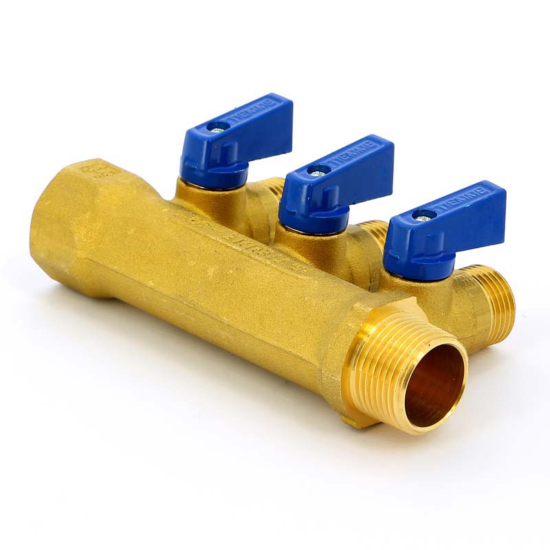 Коллектор НВ 3/4" с кранами с утолщенными стенками TIEMME 3 выхода 1/2"Н 36мм 1820017 - Вид №3