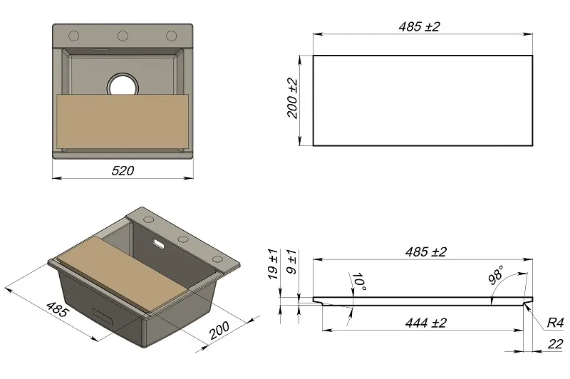 ES-5201, АЛЮМИНИУМ, кухонная мойка, кварц, ESTETICA GRANULA 5201-ST165 - Вид №4