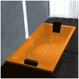 Ванна Gruppo treesse Quadra 181 V071N-DX-OZ оранжевая с золотой фурнитурой и гидромассажем и аэромассажем прямоугольная встроенная правая