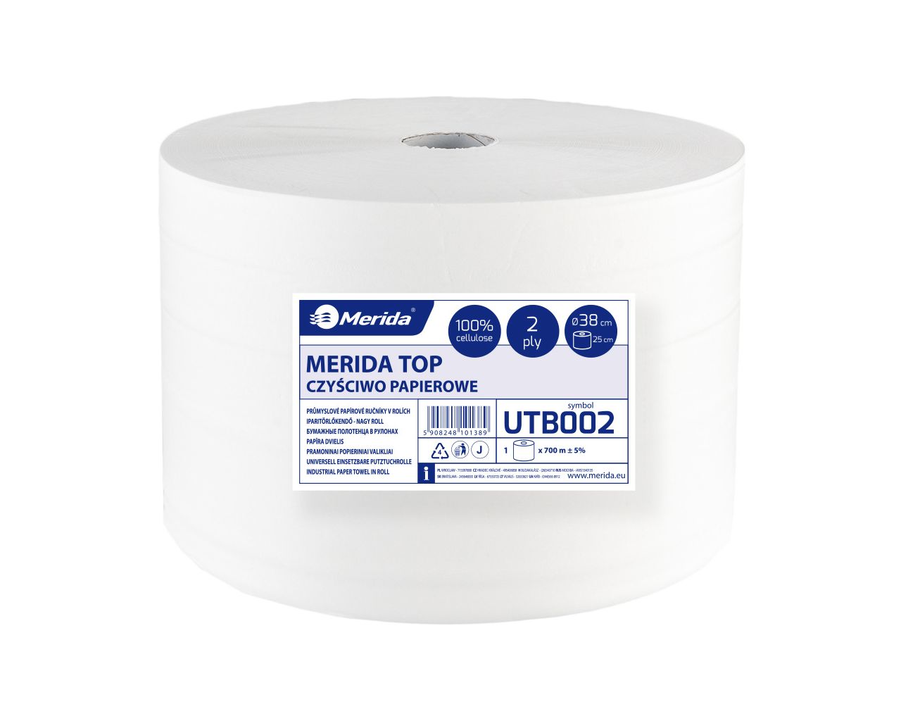 UTB002 Салфетка для уборки TOP 38, длина 700 м, двухслойная, БЕЛАЯ, в упаковке 1 шт. Merida  - Вид №1