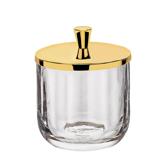 6600/GO-WAV Surya Crystal, емкость для ватных дисков с крышкой, цвет золото - стекло с эффектом волны