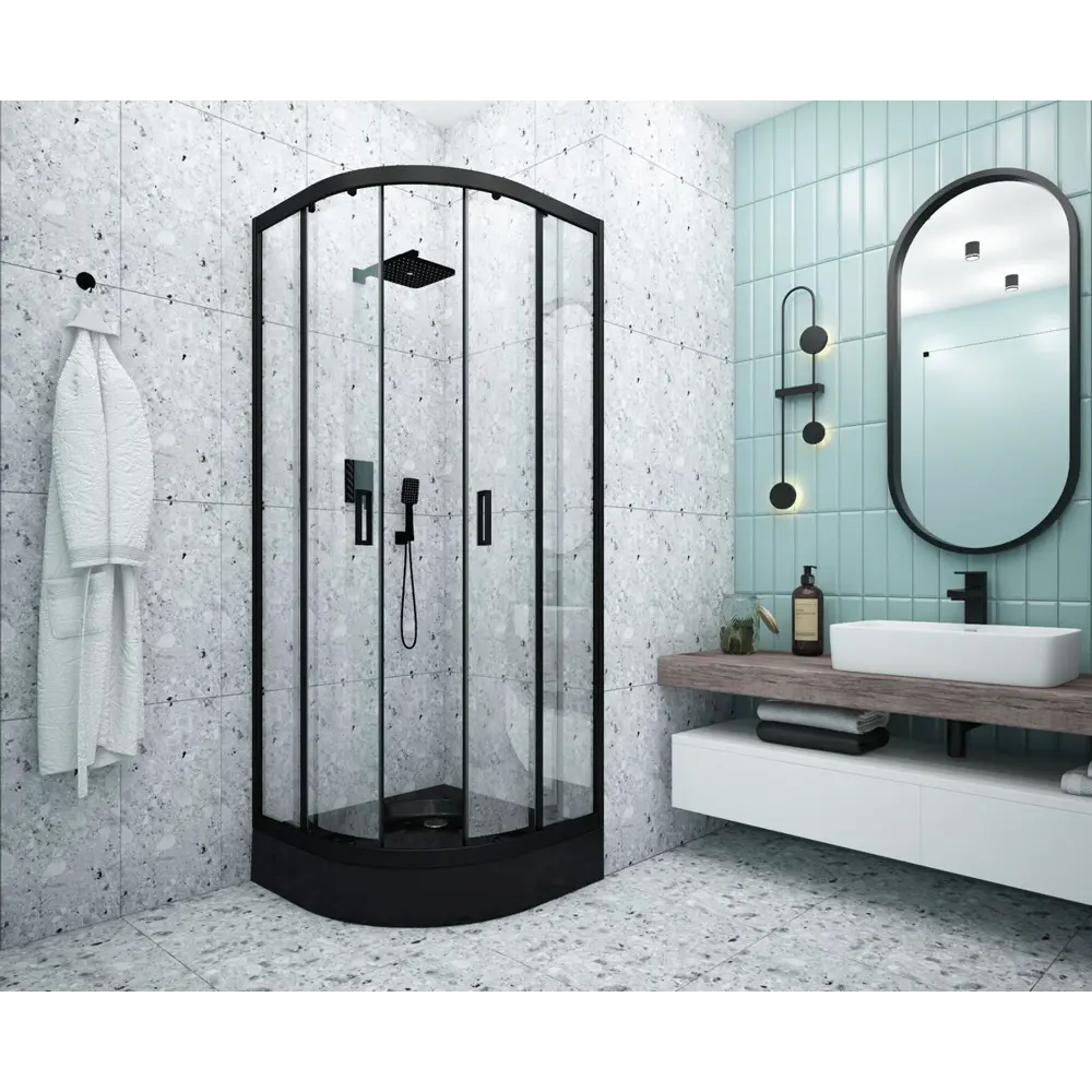 Душевая ширма Метакам Apart Black 1/4 круга 90x90x185см цвет профиля черный раздвижная стекло 4мм прозрачное 89361546 STLM-2132893