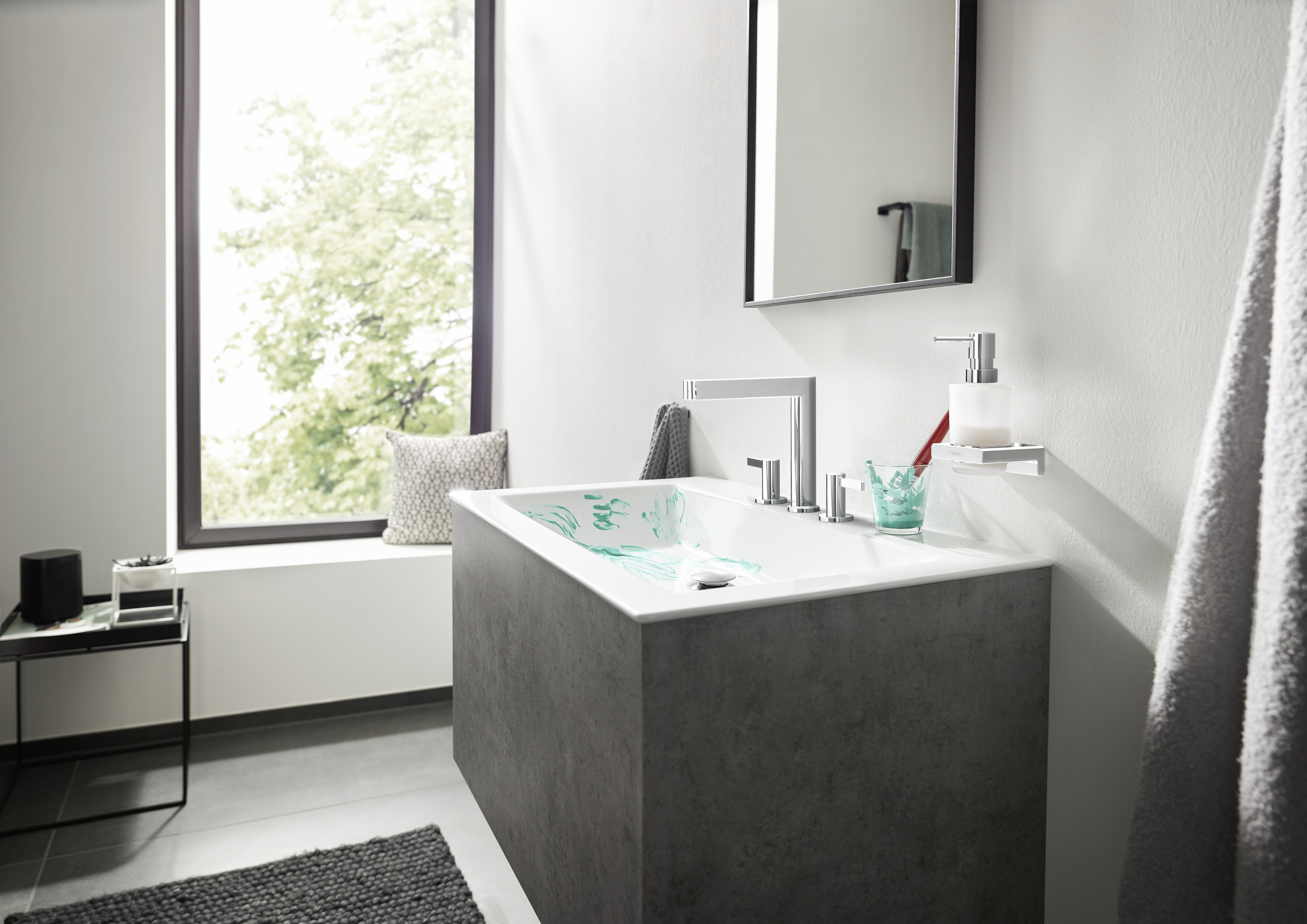 76034670 Finoris Смеситель для раковины на 3 отверстия 160 со сливным гарнитуром Hansgrohe  - Вид №2