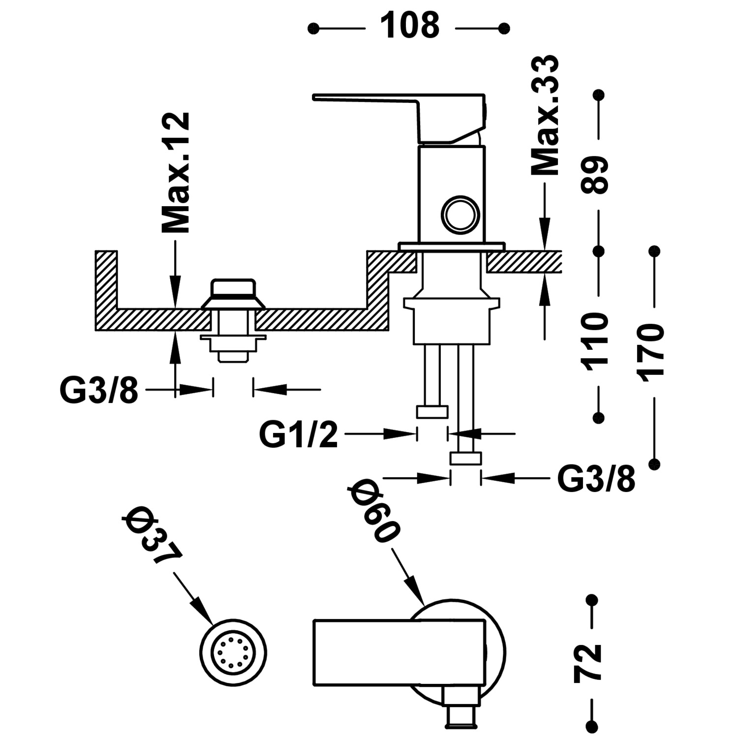 Смеситель для биде CUADRO с одной ручкой и переходом в маленький душ-00613010 TRES  - Вид №1