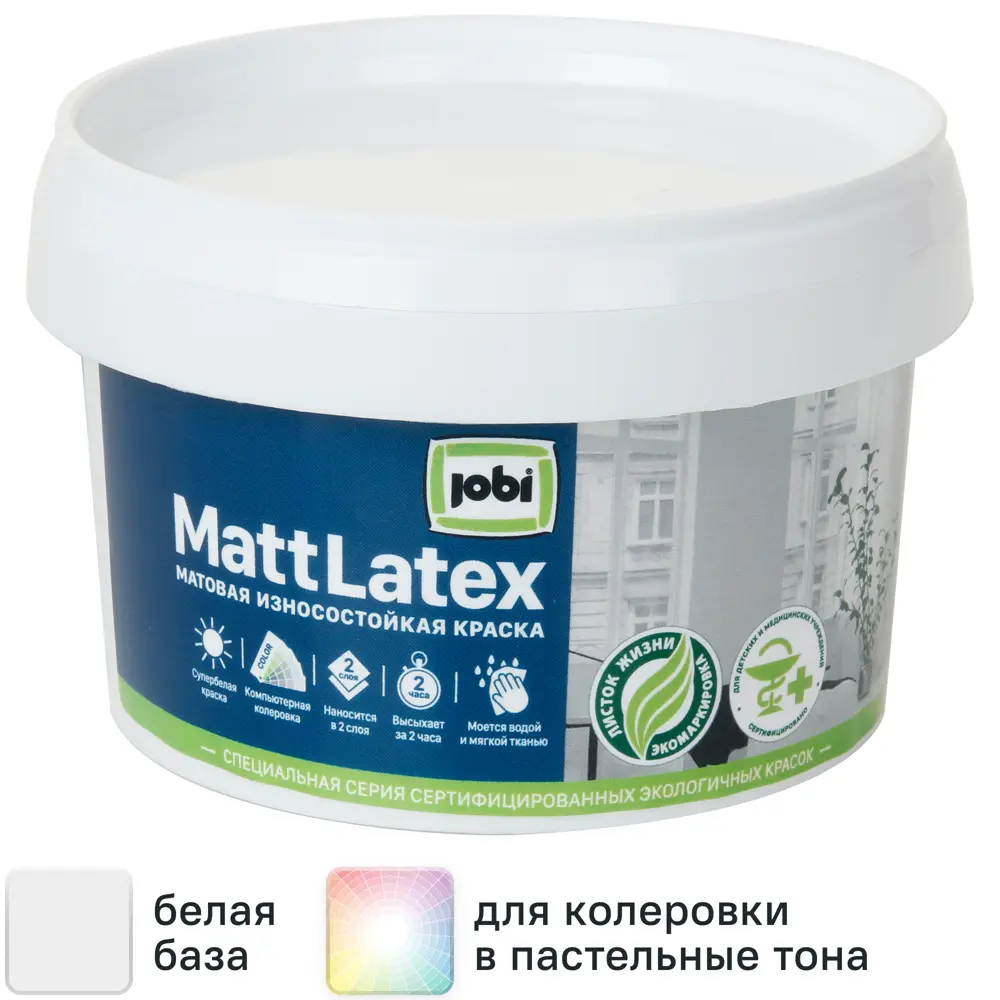 Краска латексная для стен и потолков Jobi Mattlatex матовая база A 250 мл STLM-2168662