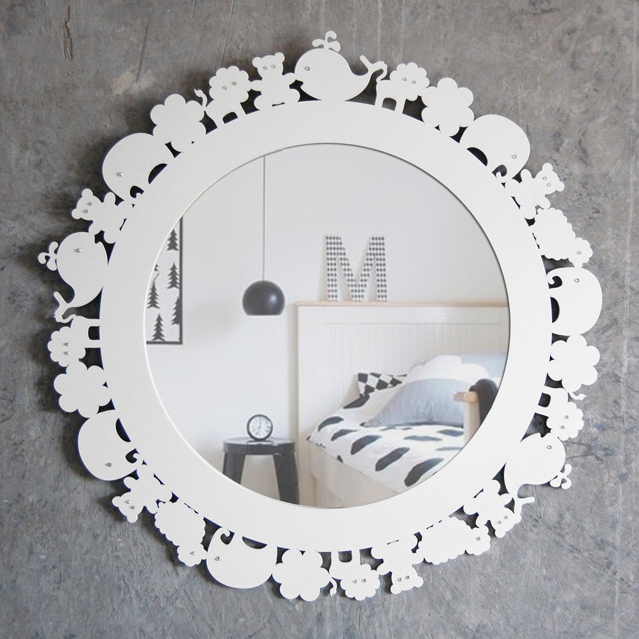 Зеркало круглое детское белое в раме с животными Animalier BONESSI SWAROVSKI 049450 Белый  - Вид №1