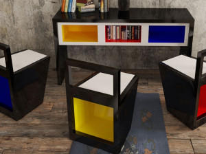 Прямоугольная деревянная консоль со встроенными сиденьями