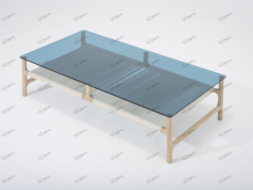 Gazzda Низкий прямоугольный журнальный столик из дерева и стекла Fawn 08b