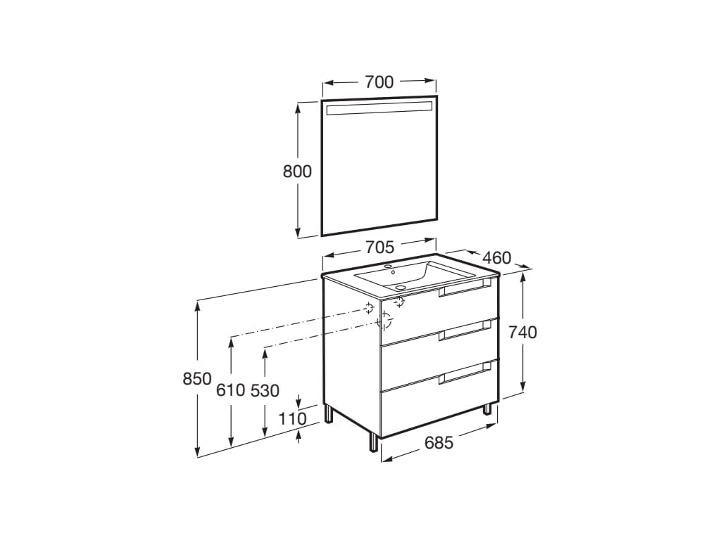 Деревянный напольный умывальник с зеркалом Roca Aleyda ARCH-00106137 - Вид №39