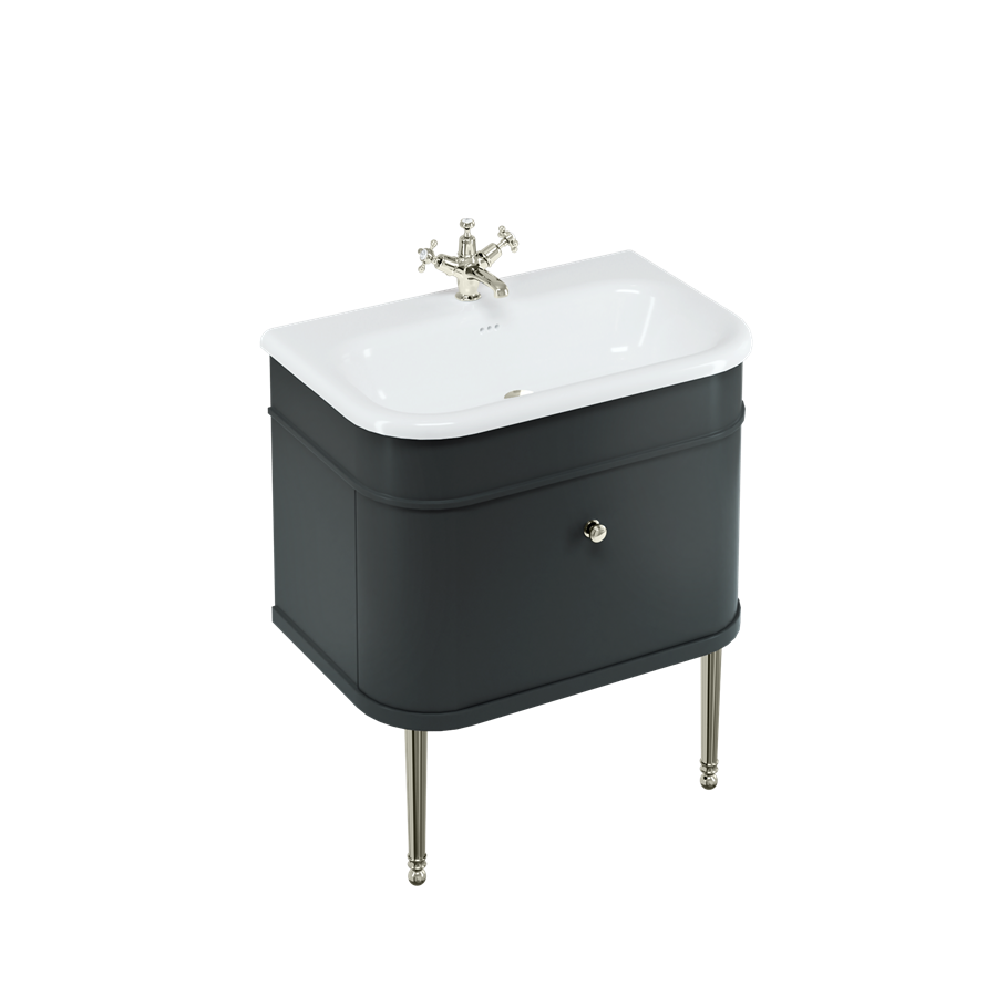 Burlington Chalfont Chalfont 750мм Тумбочка с одним выдвижным ящиком - матовый черный с хромированными ножками CH75MB-CHLEGCHR  - Вид №2