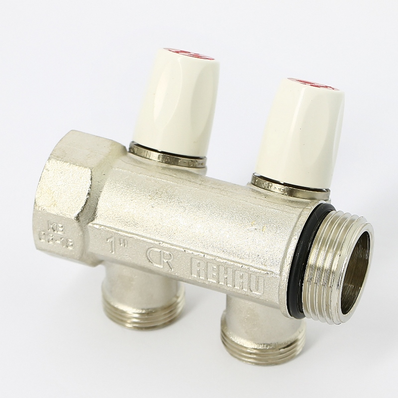 Коллектор НВ с вентилями никелированный Rautitan MX Rehau 1" x 2 вых 3/4"EK межосевое 40 мм 131644 - Вид №3