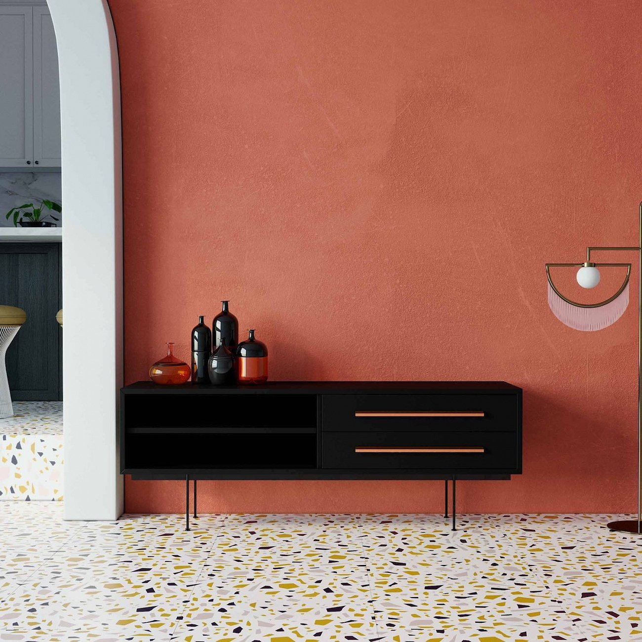 Тумба под телевизор с двумя ящиками 53х138 см черная Quadro BRAGIN DESIGN TUBE 00-3862363 Черный - Вид №1