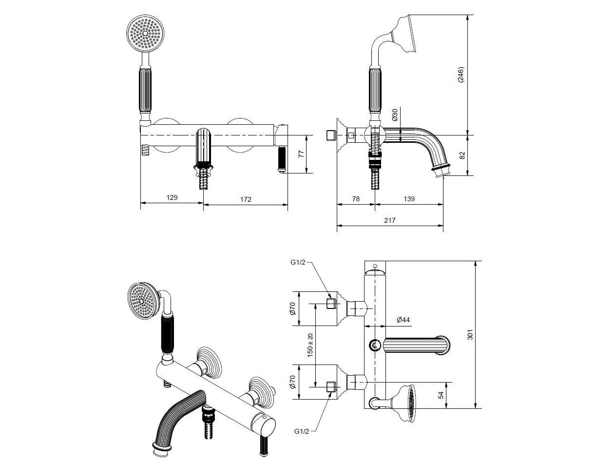 Смеситель для ванны из хромированной латуни Bugnatese Athena ARCH-00082195 - Вид №2