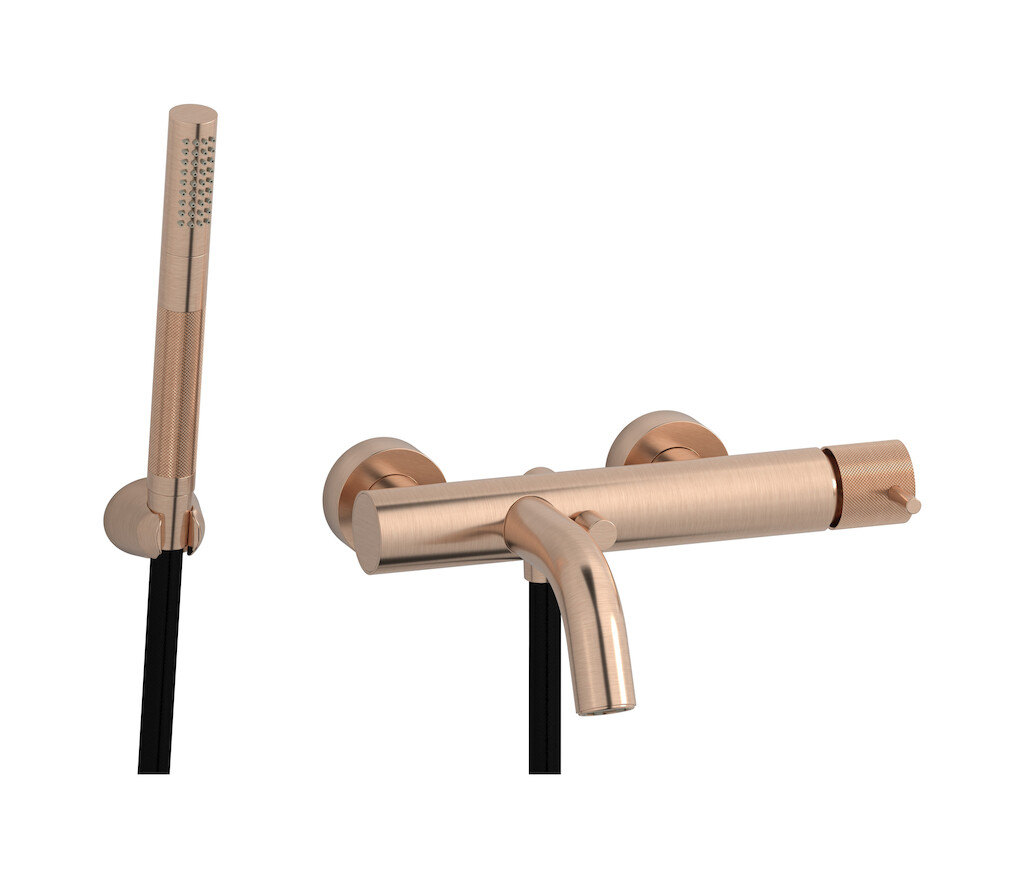 Настенный смеситель для ванной в комплекте с душевым гарнитуром. WE ARE IB id250sr Brushed Rose Gold Industria