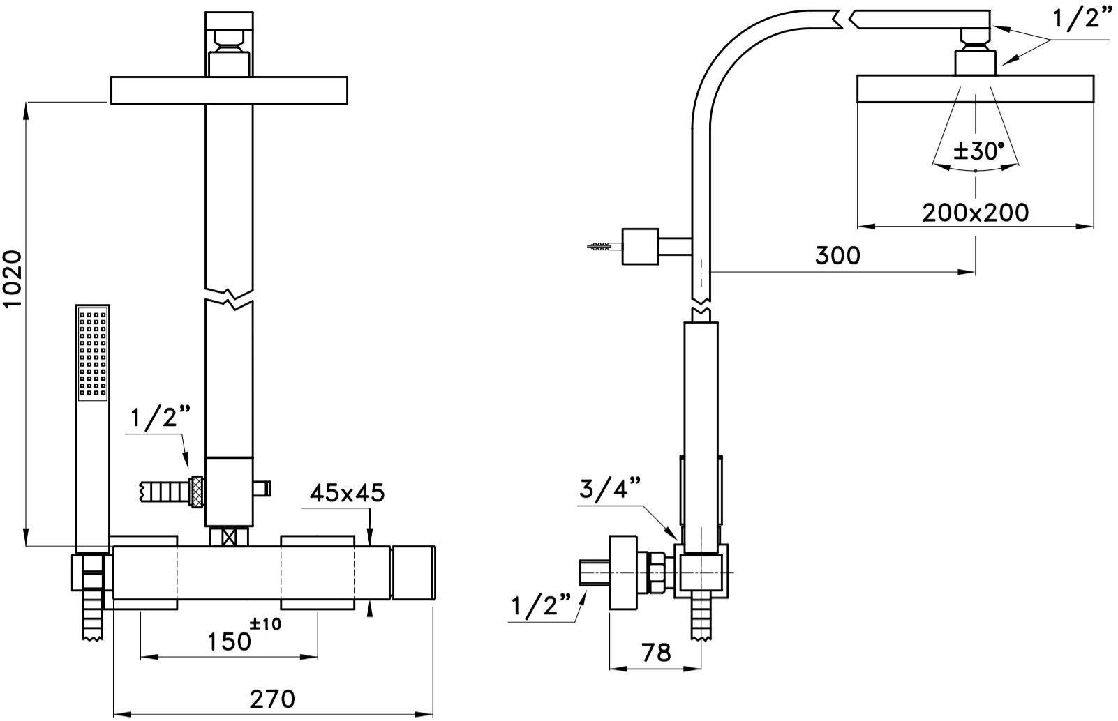 RUBINETTERIE STELLA Душевая стойка с ручным душем Bamboo quadro Bq02421; bq02422 - Вид №2