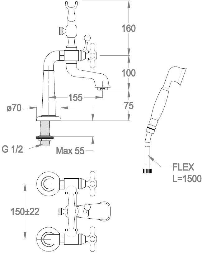 Fir Italia Настенный смеситель для ванны с ручным душем Alison 33 3331242 - Вид №1