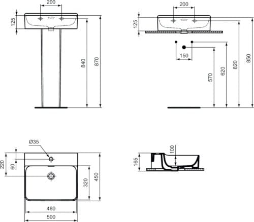 Керамическая прямоугольная подвесная раковина Ideal Standard ARCH-00148311 - Вид №2