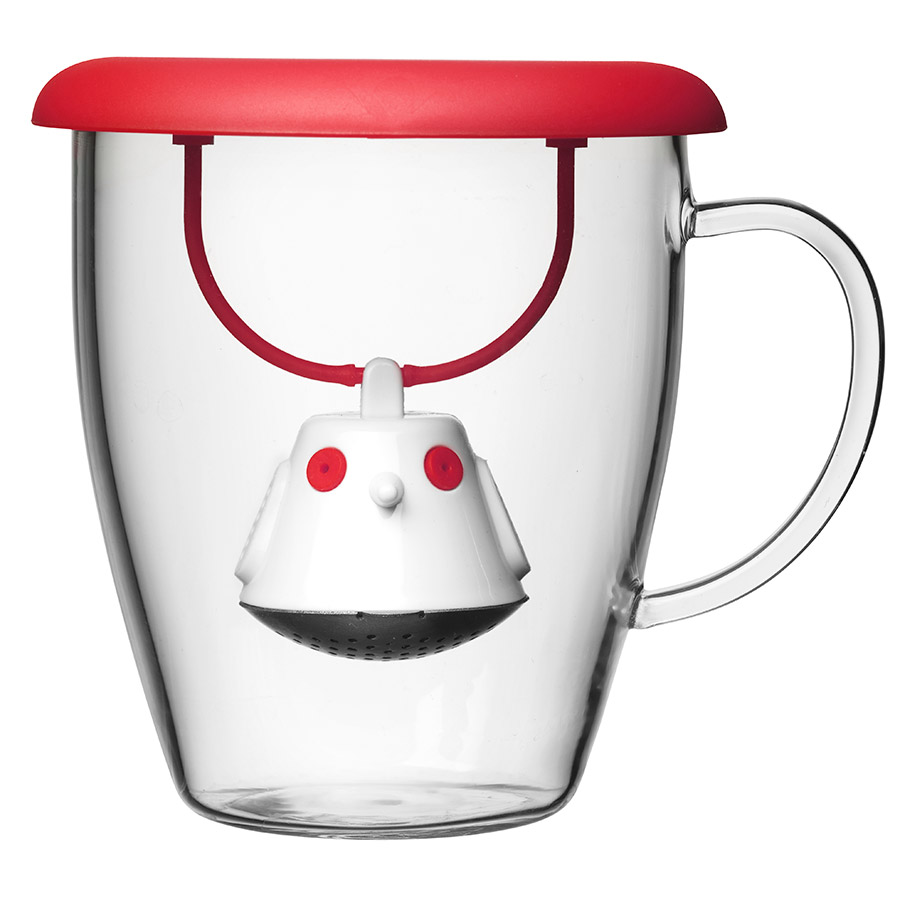 567610 Кружка с емкостью для заваривания чая birdie swing nest красная QDO 