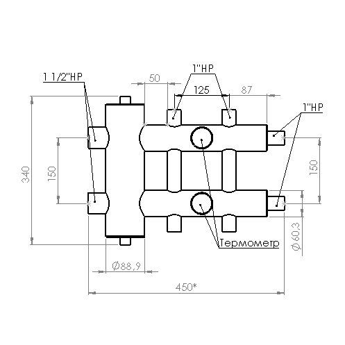 Купить Распределительный коллектор с гидрострелкой 120 кВт, 3 контура Прокситерм GSK403 - Вид №7