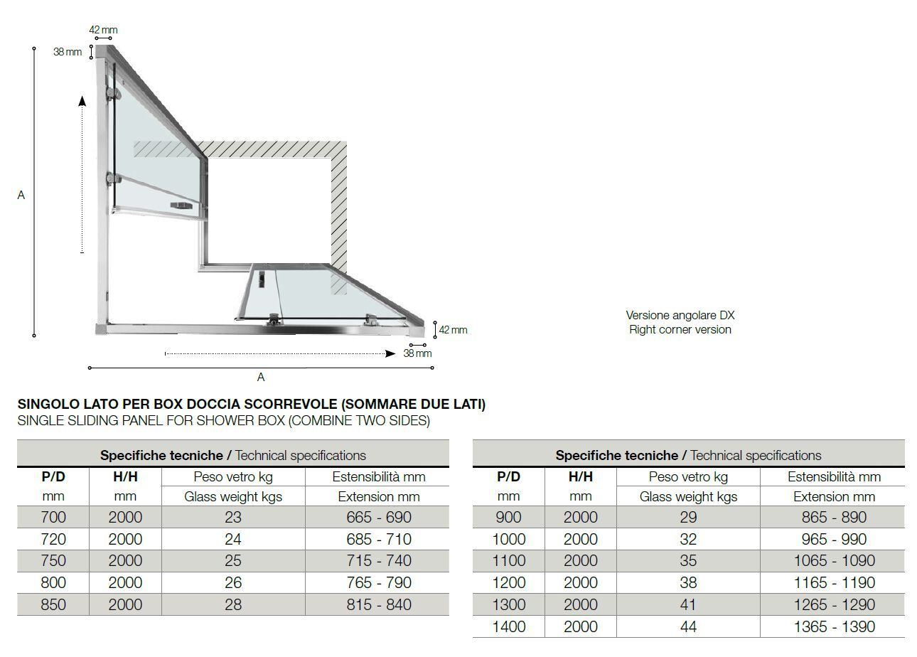Алюминиевая и стеклянная угловая душевая кабина с раздвижной дверью TAMANACO EASYFLEX ARCH-00113039 - Вид №1