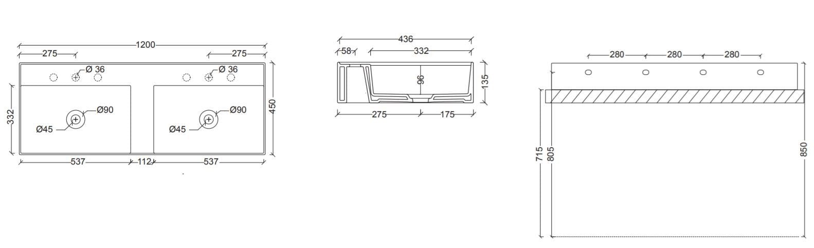 Керамическая двойная раковина Alice Ceramica HIDE ARCH-00102734 - Вид №2