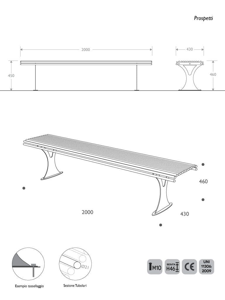 Стальная скамья без спинки EUROCOMITALIA современная мебель ARCH-00035729 - Вид №2