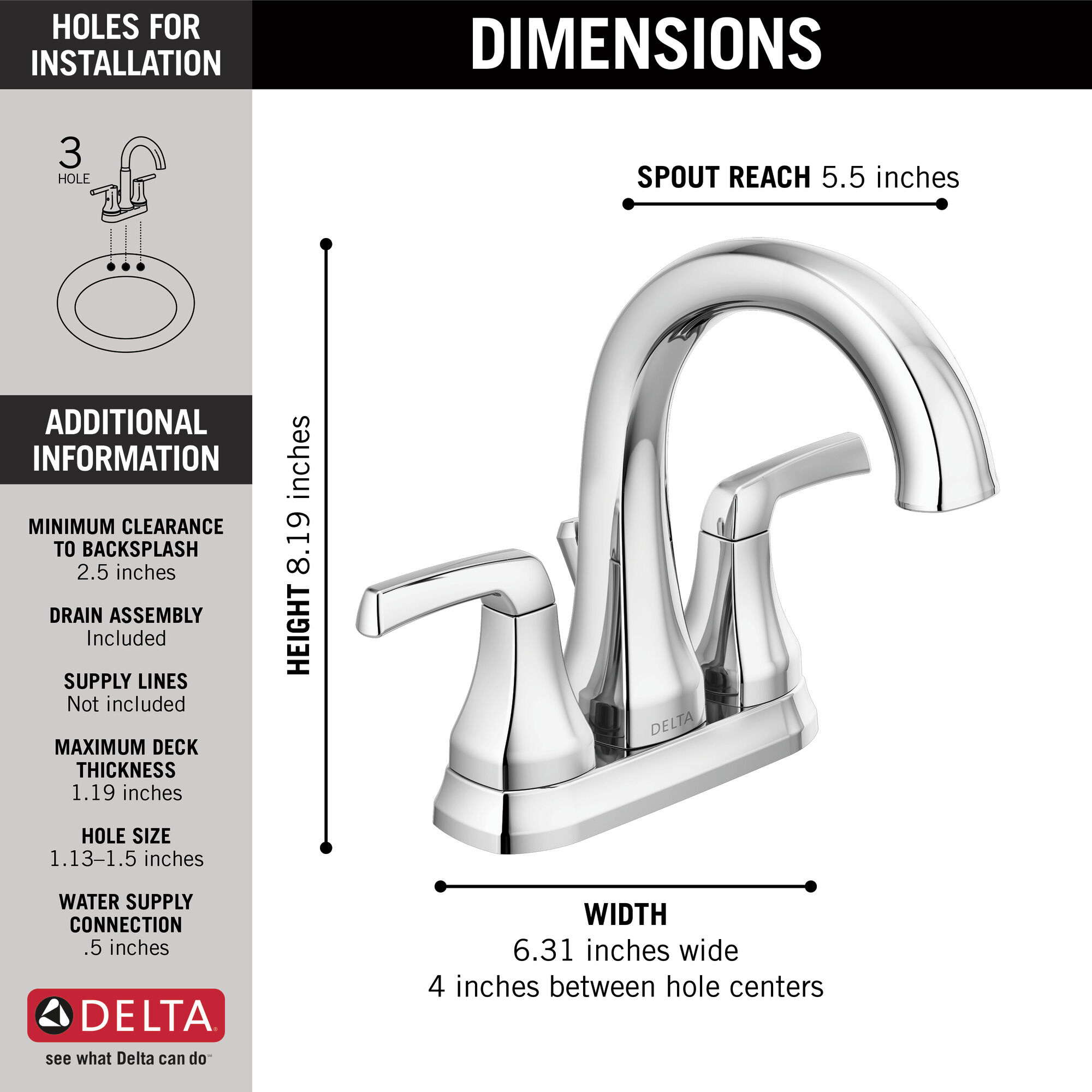25770LF Смеситель для ванной комнаты с двумя ручками Delta Faucet Portwood Хром  - Вид №1