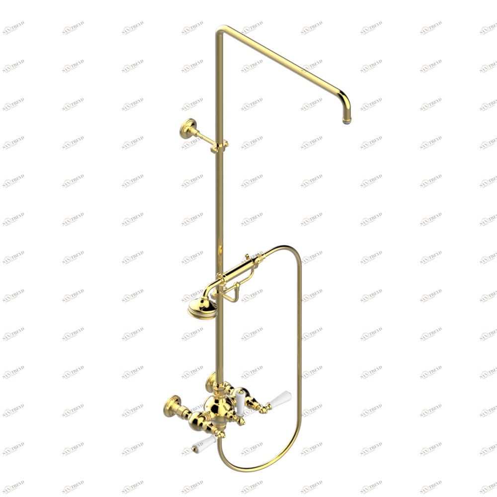 G75-64CD Смеситель для душа встраиваемый в стену / переключатель / открытая душевая колонна / душ "телефон", шланг и настенные рожки для лейки - межцентровое расстояние 150 мм. (без верхней лейки) Thg-paris Charleston с рукоятками Золото G75 64CD CAT.F