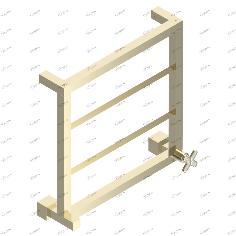 A6G-TWS4H1 Полотенцесушитель Современный квадратный, 4 перекладины, 520 мм x 510 мм, водяной, с 1 декоративной рукояткой Thg-paris Profil инкрустация Lalique Светлое золото A6G-TWS4H1 CAT.F