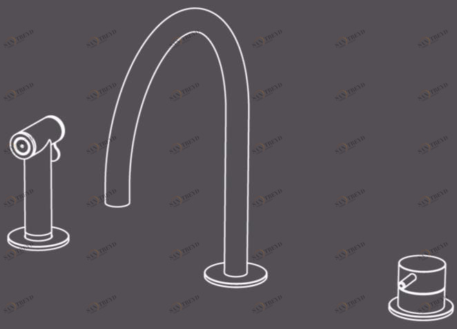 Radomonte Смеситель для кухни на 3 отверстия из нержавеющей стали с вытяжным душем  Cuc56 