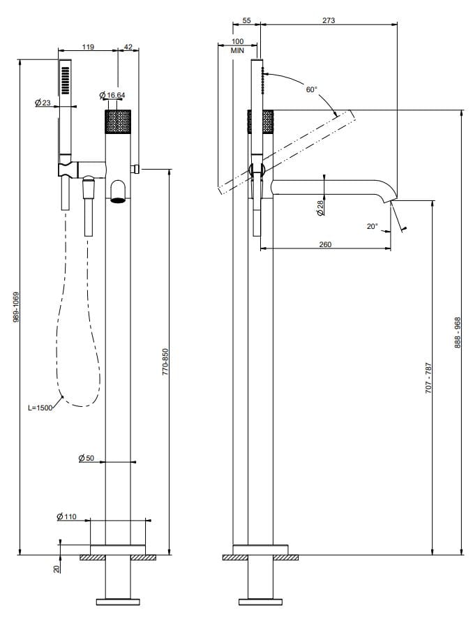 Смеситель для ванны из хромированной латуни Gessi Habito ARCH-00133234 - Вид №2