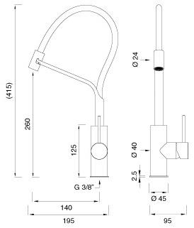Ceadesign Кухонный смеситель на одно отверстие из нержавеющей стали с вытяжным душем Milo360 Mil 203 - Вид №1