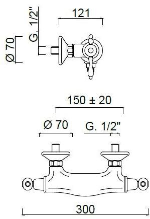 Rubinetteria Giulini Смеситель для душа с термостатом на 2 отверстия Praga - praga crystal 8209-pr - Вид №1