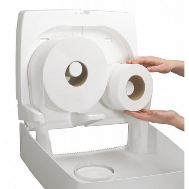 7186 Kimberly Clark Диспенсер двойной для туалетной бумаги с центральной вытяжкой из пластика белый Kimberly Clark Professional Scott Control Mini Twin 7186 белый  - Вид №1