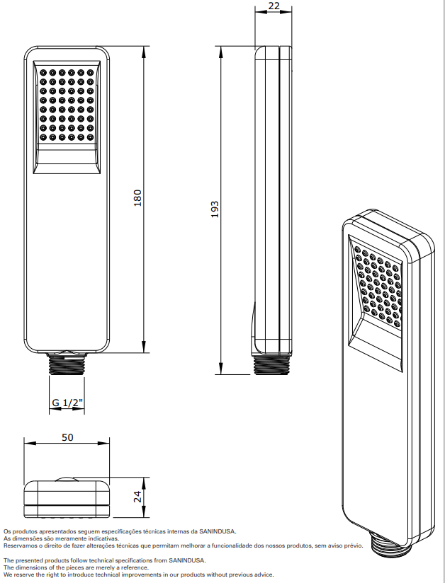 Душ ручной 1-позиционный Sanindusa Sigma 5839111, хром - Вид №1