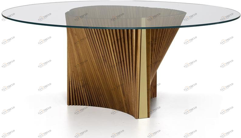 Natisa Круглый стеклянный стол и основание из ясеня Wave sun-id-1516241