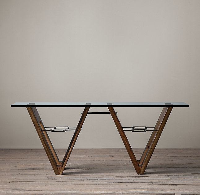 Обеденный стол стеклянный на двойном деревянном основании 243 см Wood and Glass ICON DESIGNE WOOD AND GLASS 178144 Коричневый;прозрачный  - Вид №3