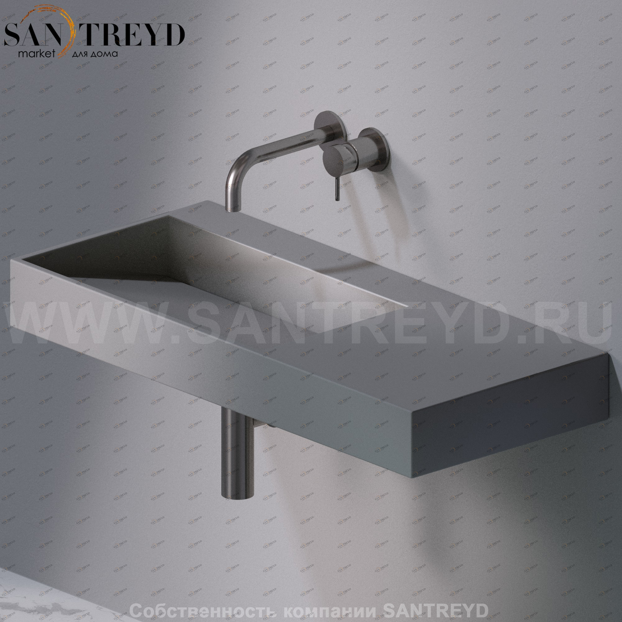 L013T1RPV4.116 Подвесная раковина настенная прямоугольная A. e T. Italia P35 серая AeT ITALIA