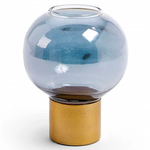 Подсвечник стеклянный на металлическом основании голубой Crayte от La Forma LA FORMA CRAYTE 342984 Голубой;золото