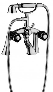 11527 БЕЛЫЙ-12527 ЧЕРНЫЙ Внешний смеситель для ванны и душа на стойке, соединение с душевым набором. Bongio Fleur Blanc&Noir