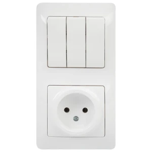 Блок выключатель с розеткой встраиваемый Schneider Electric Glossa 3 клавиши, без заземления, цвет белый 18189497 STLM-2120811