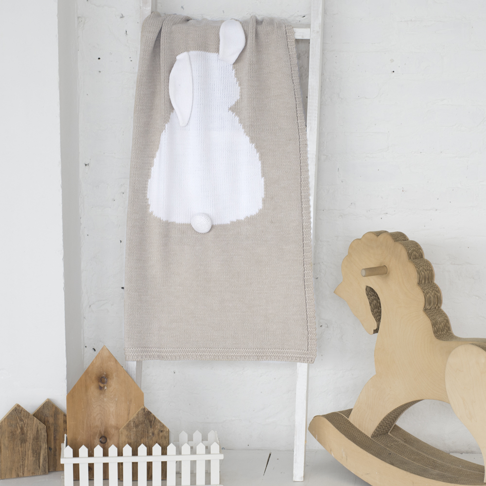 Плед ЗАЙКА 60*90 суровый лен+белый APERO ДИЗАЙНЕРСКИЕ, ЗАЙЦЫ, ЖИВОТНЫЕ 134578 Бежевый  - Вид №1