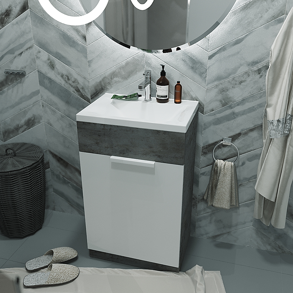 У99086 Тумба с раковиной Revo 50Н 1д. Бетон темно-серый 1 Marka  - Вид №1