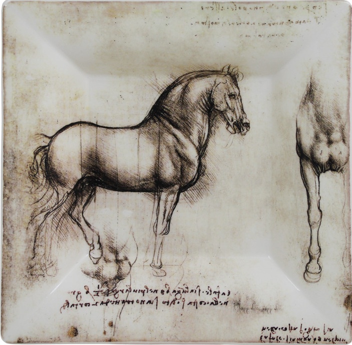 10636906 Gien Блюдо квадратное Gien Лошади. Леонардо Да Винчи 17Х17см, фаянс Фаянс 