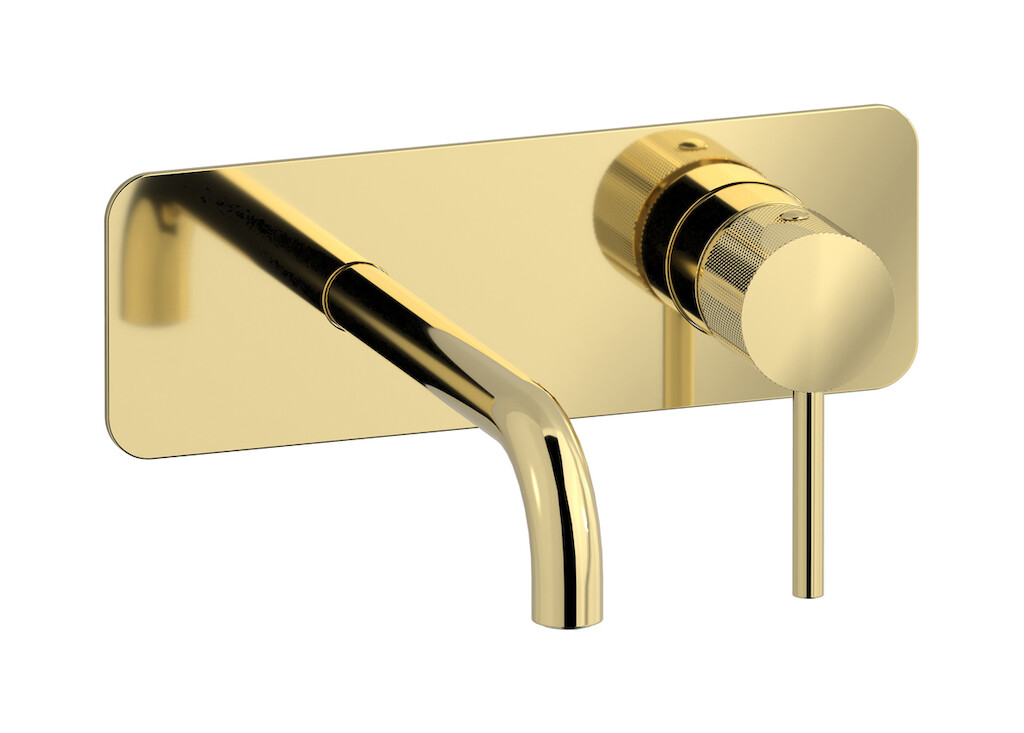 Встроенный в стену смеситель для раковины на 2 отверстия в комплекте с донным клапаном. WE ARE IB id206ii Pale Gold Industria