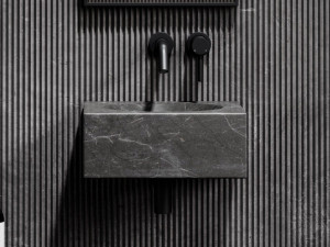 Одиночный овальный подвесной умывальник из мрамора Pietra Grey