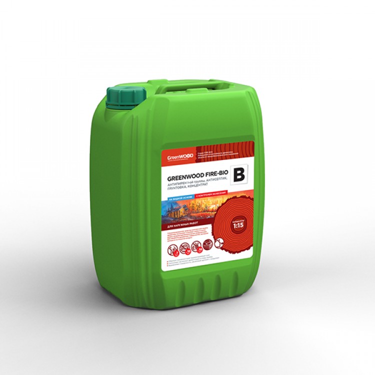 GWF-BK/20 GreenLAB GREENWOOD FIRE-BIO B Концентрат 1:15, 20 л, АНТИПИРЕН I-ой группы, АНТИСЕПТИК, ГРУНТОВКА 