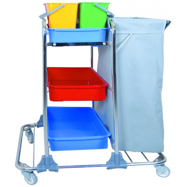KHA 3103 Nossa Тележка для горничной многофункциональная мешок для белья или мусора, лоток 3 шт. цветные ведра 4х5л. поворотные колеса 80мм 